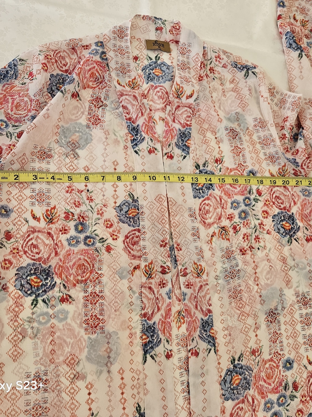 JORJA Floral Kimono Cardigan Duster XL White Pink Blue Open Front Lightweight - Picture 9 of 11
